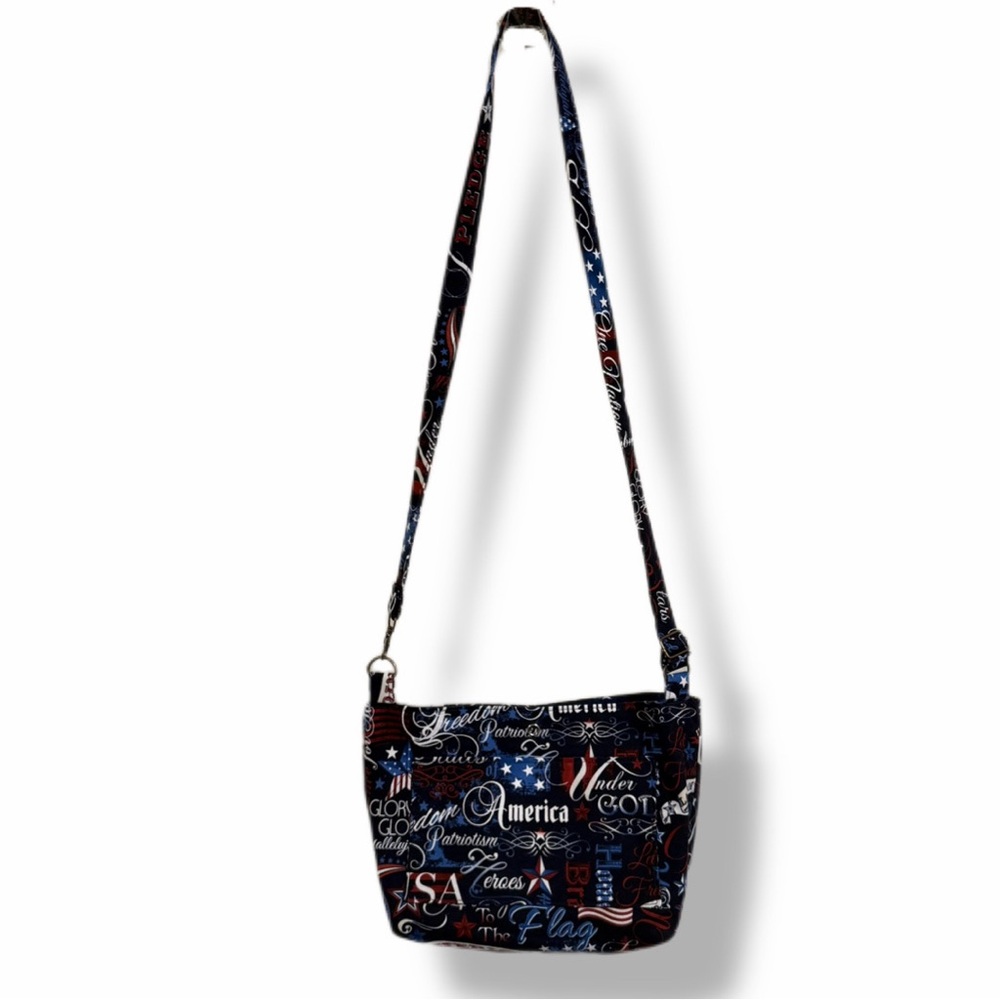 Patriotic USA Crossbody Bag Red White Blue Americana Flag Print Small Purse